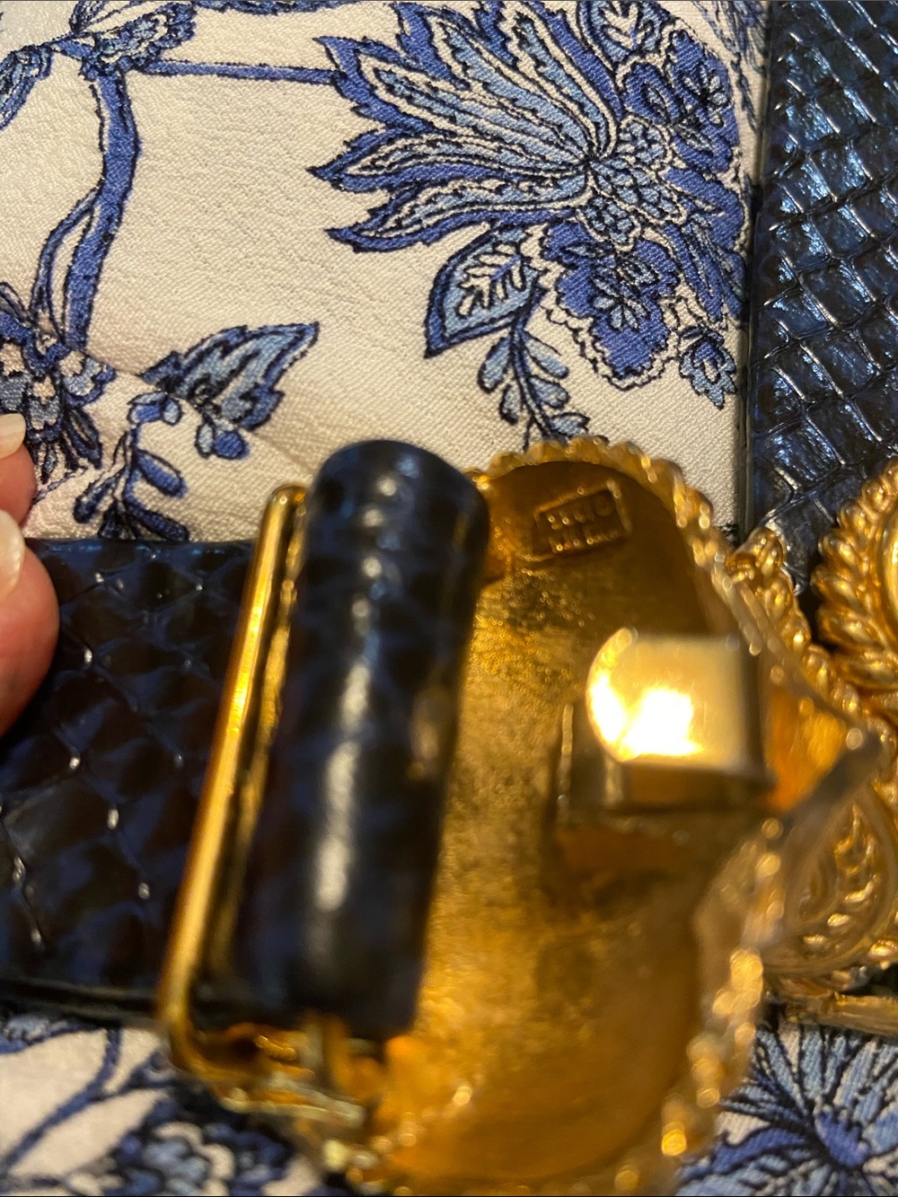 Blue Women's Waist Belt with Decorative Gold Buckle -Vintage - Picture 3 of 4